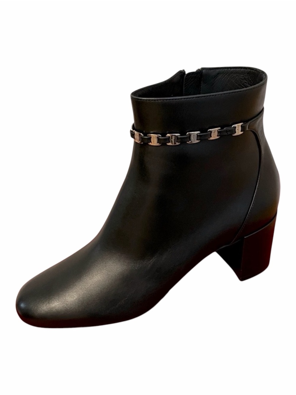 Salvatore Ferragamo Ghila Vara Leather Gold Chain Bootie Size 7